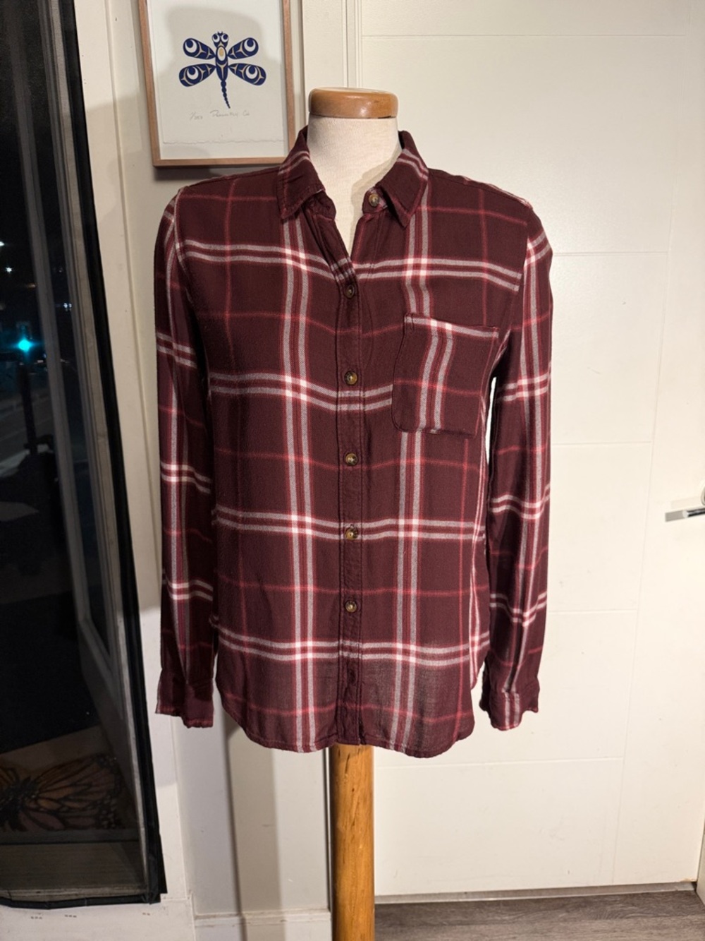 Abercrombie & Fitch Burgundy Plaid Button-Down Shirt